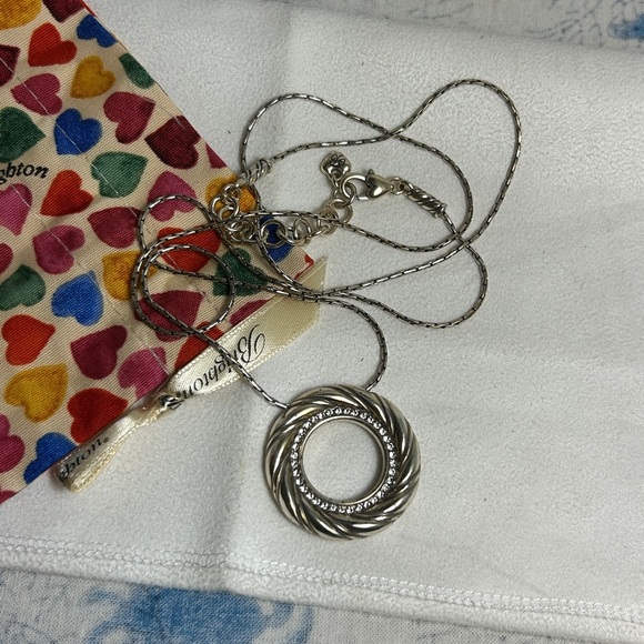 Brighton Inner Circle Pendant Necklace Silver Plated Crystals Two-tone Cloth Bag - Picture 9 of 13